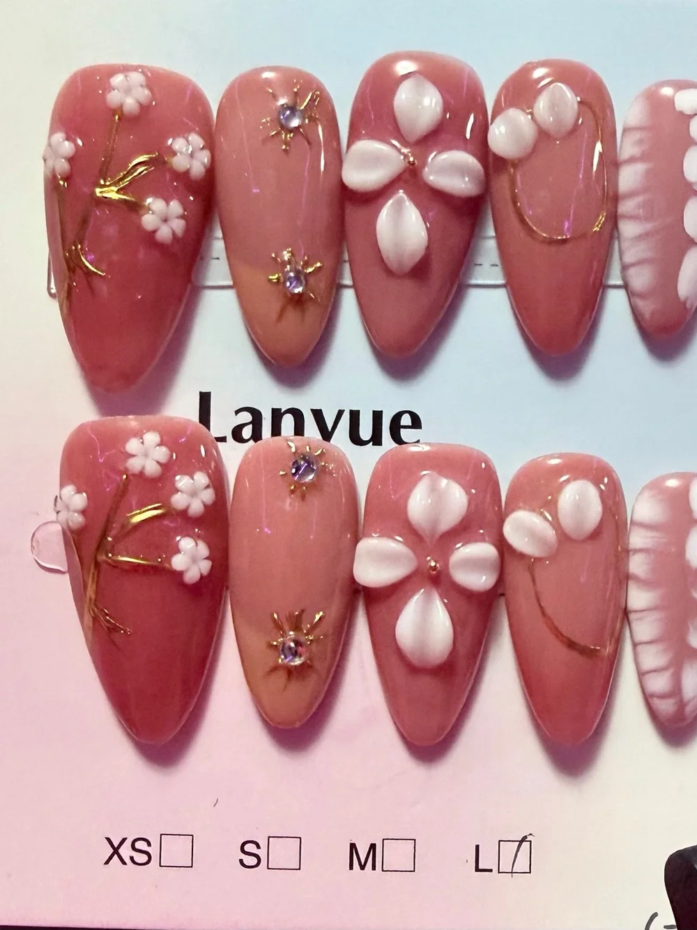 Pink Floral 3D Press-On Nail Set